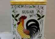 Without any damage vintage sugar Canister Is by Ucagco PY .The Pattern is Rooster Roses. sale